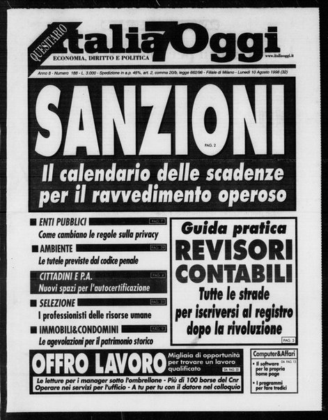 Italia oggi : quotidiano di economia finanza e politica